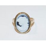 14 k Gelbgold Ring mit Steingemme, Damenportrait, Gr. 64, 8,5 gr.