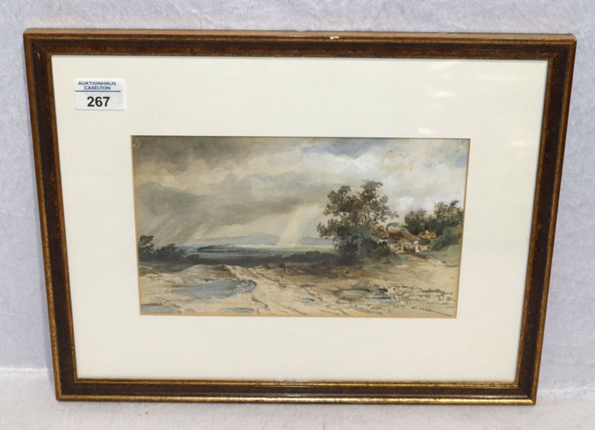 Aquarell 'Landschafts-Szenerie bei Gewitterstimmung', signiert A. (Anton) Altmann, * 1808 + 1871,