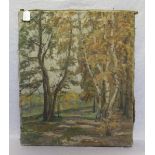 Gemälde ÖL/LW 'Waldweg am Flußufer', signiert Maria Schultze, 1942, ohne Rahmen, 67 cm x 56 cm