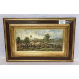 Gemälde ÖL/Holz 'Bayerischer Viehmarkt', signiert K. Richter, ev. Klaus, gerahmt, incl. Rahmen 28 cm