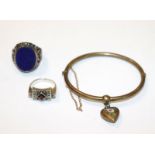 Silber Schmuck-Konvolut: Herren Ring mit Lapislazuli, Gr. 62, Damen Ring mit Markasiten, Gr. 54, und