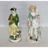 2 Porzellan Figuren 'Frauen mit Tieren', farbig bemalt, H 20/21 cm, verschiedene Manufakturen,