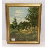 Gemälde ÖL/Karton 'Waldlandschaft', signiert E. Knorr, gerahmt, incl. Rahmen 47 cm x 38 cm