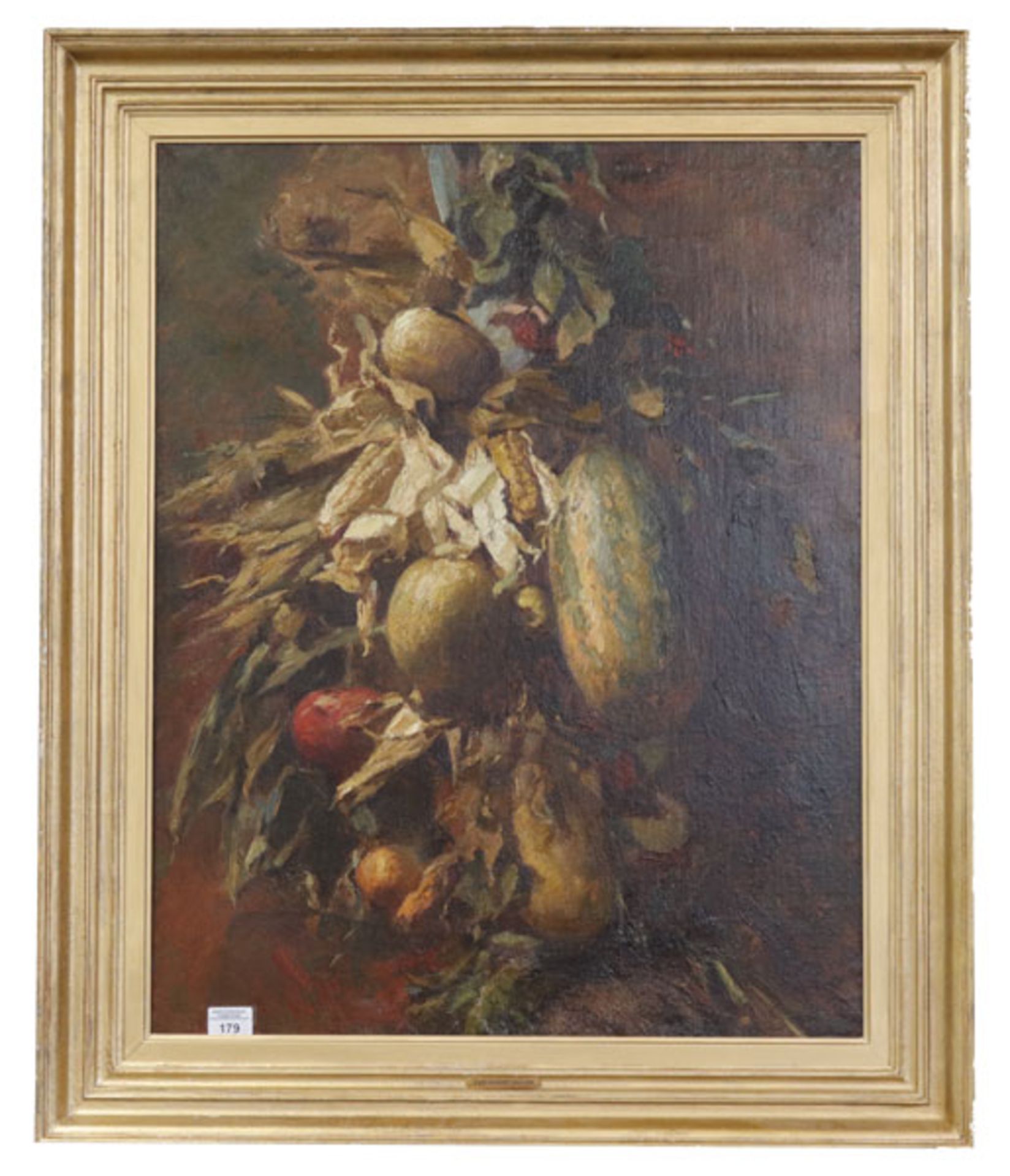 Gemälde ÖL/LW 'Herbstfrüchte', gerahmt mit Namensschild Hans Makart, Rahmen bestossen, incl.