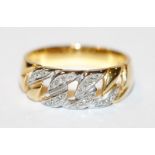 8 k Gelbgold Ring mit in Weißgold gefaßten Diamanten, Gr. 59, 5 gr., passend zu Lot 54