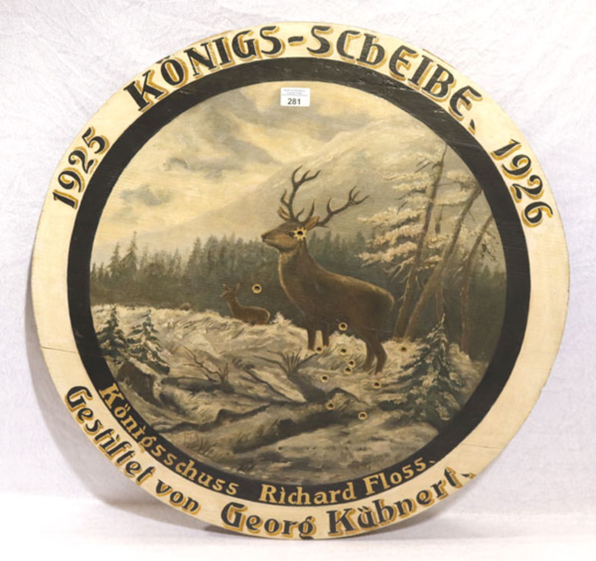Große Schützenscheibe '1925 Königs-Scheibe 1926', Motiv 'Hirsche im Winter', D 72 cm, (00350)