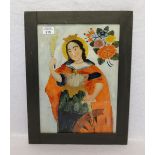 Hinterglasbild 'Heilige Katharina', 19. Jahrhundert, leichte Farbablösungen, gerahmt, Rahmen