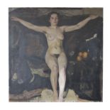 Gemälde ÖL/LW 'Frauenakt', LW beschädigt, ohne Rahmen 103 cm x 104 cm, Versand per Spedition (