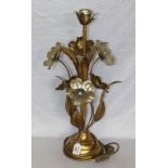 Metall Tischlampe in floralem Dekor, goldfarben, teils berieben, H 60 cm, D 28 cm, Gebrauchsspuren