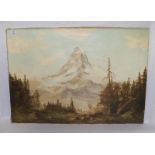 Gemälde ÖL/LW 'Matterhorn', LW teils beschädigt, ohne Rahmen 70 cm x 100 cm, (00005)