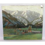 Gemälde ÖL/LW 'Dorf im Hochgebirge', signiert Ludwig Driesler, 1913, Bildoberfläche leicht