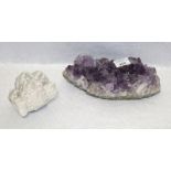 2 Mineralien, Amethyst und Bergkristall, verschiedene Größen