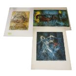 2 Lithographien 'Pferde', Nr. 2/120, Blatt 50 cm x 65 cm und 'Harlekins', Nr. 36/75, Blatt 65 cm x