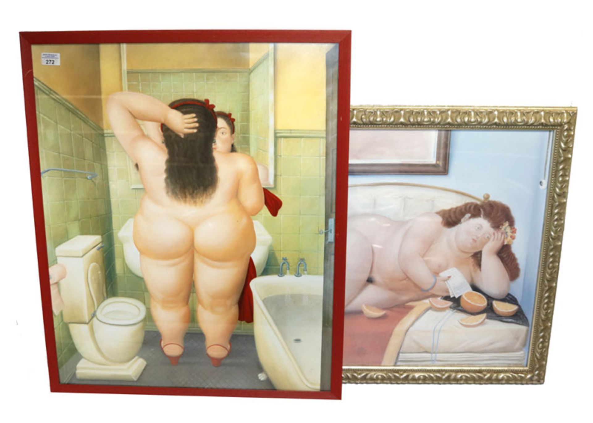 2 Drucke 'La Lettera', und 'Il bagno', beide von Fernando Botero, unter Glas gerahmt, incl. Rahmen