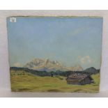 Gemälde ÖL/LW 'Buckelwiesen mit Blick zum Wettersteingebirge', signiert Erich Kittmann, * 1892