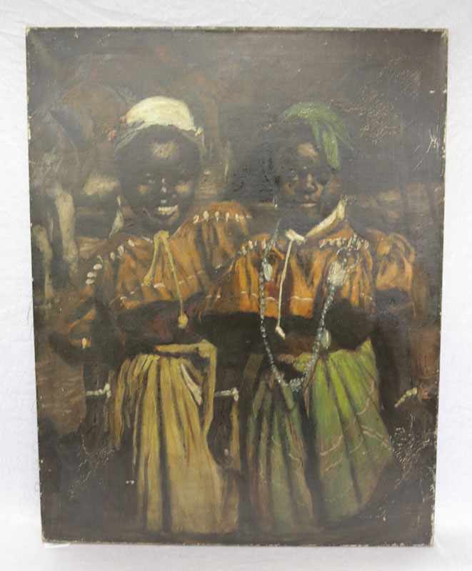 Gemälde ÖL/LW 'Zwei afrikanische Mädchen', rückseitig bez. Prof. Otto Hierl-Deronco,