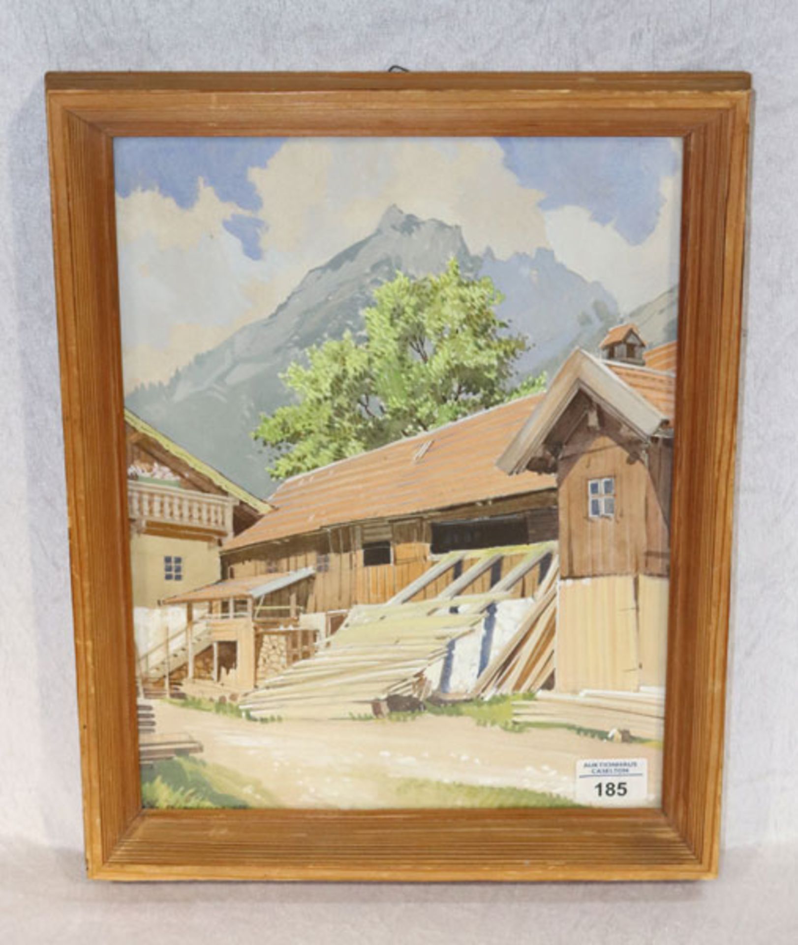 Aquarell 'Dillis-Mühle in Garmisch', (jetzt Hotel Obermühle) signiert R. (Rudolf) Klöden, * 1892