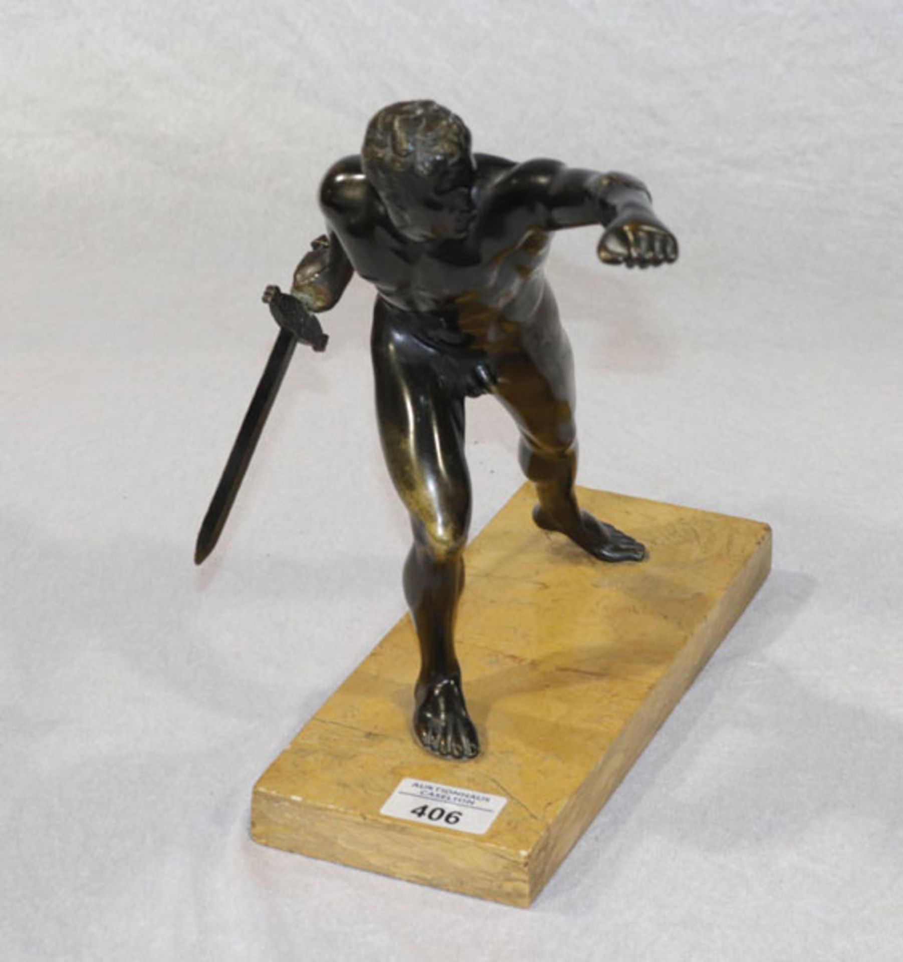 Bronze Figurenskulptur 'Krieger', Schwert geklebt, auf Marmorsockel, H 28 cm