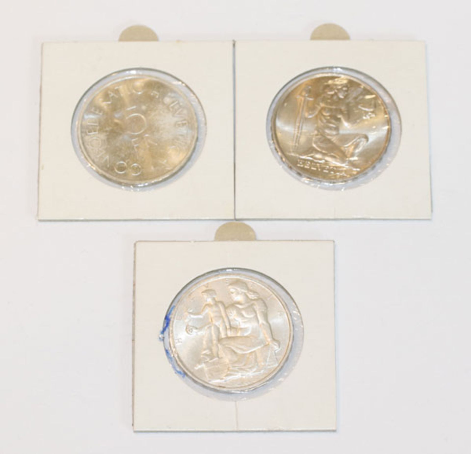 3 schweizer Silber Gedenkmünzen, Wehranleihe 1936, Bundesverfassung 1948 und Rotes Kreuz 1963,