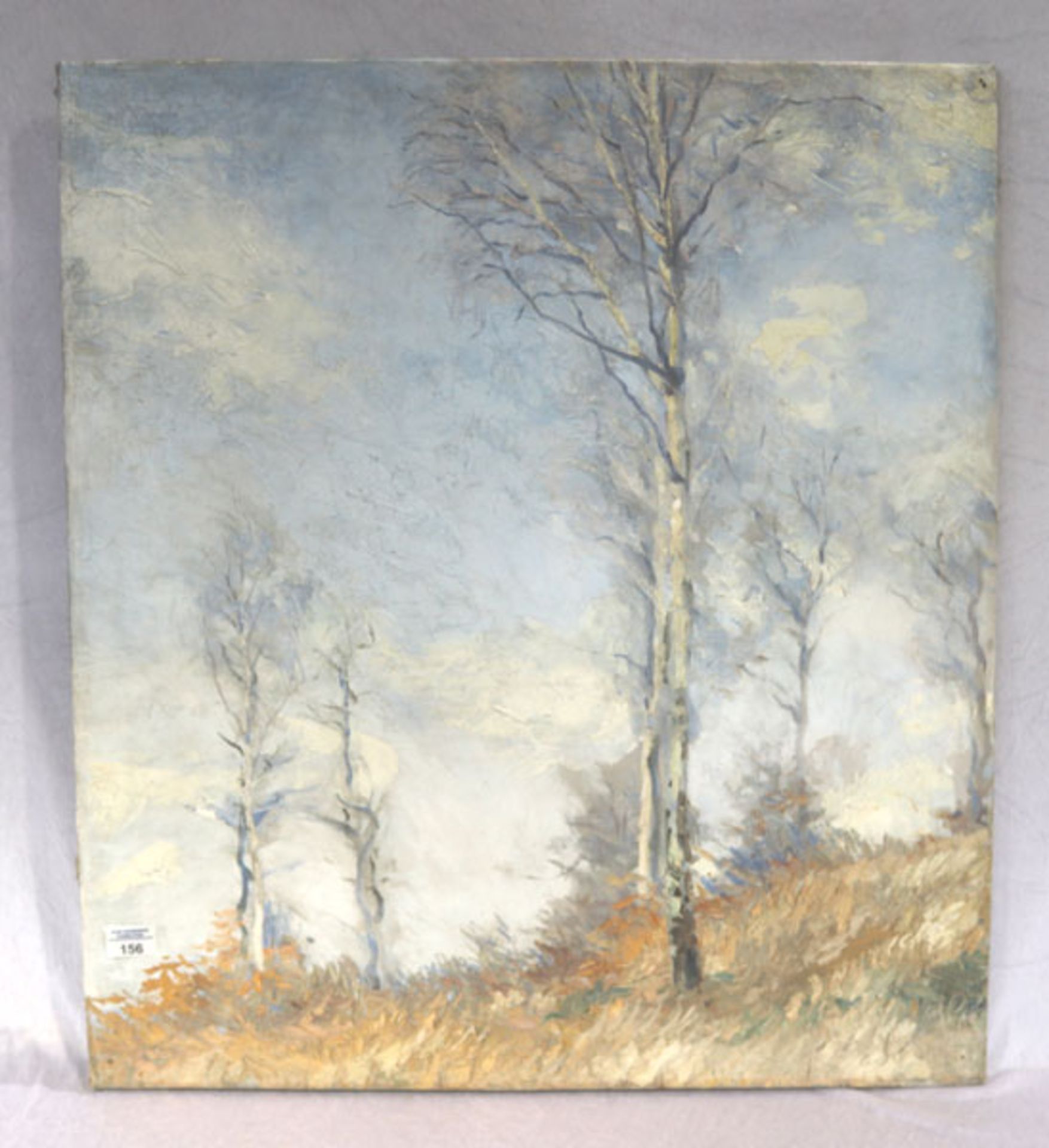 Gemälde ÖL/LW 'Landschafts-Szenerie mit Bäume', LW teils krakeliert, ohne Rahmen 79 cm x 70 cm (