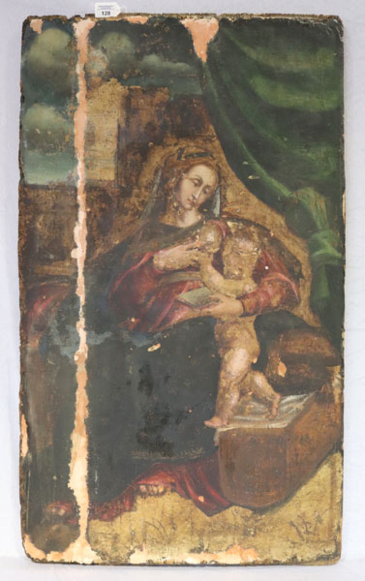 Gemälde in Art eines Freskos auf Holz 'Maria mit Kind', 18. Jahrhundert, ev. auch früher,