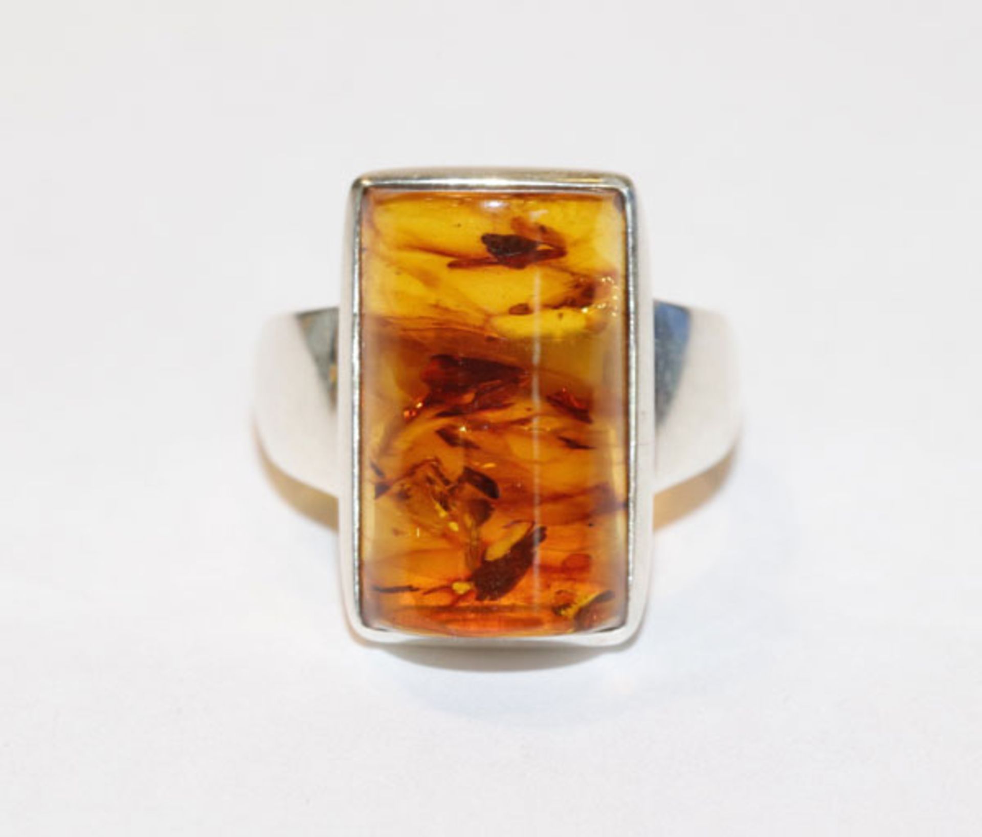 Silber Ring mit Bernstein, Gr. 59