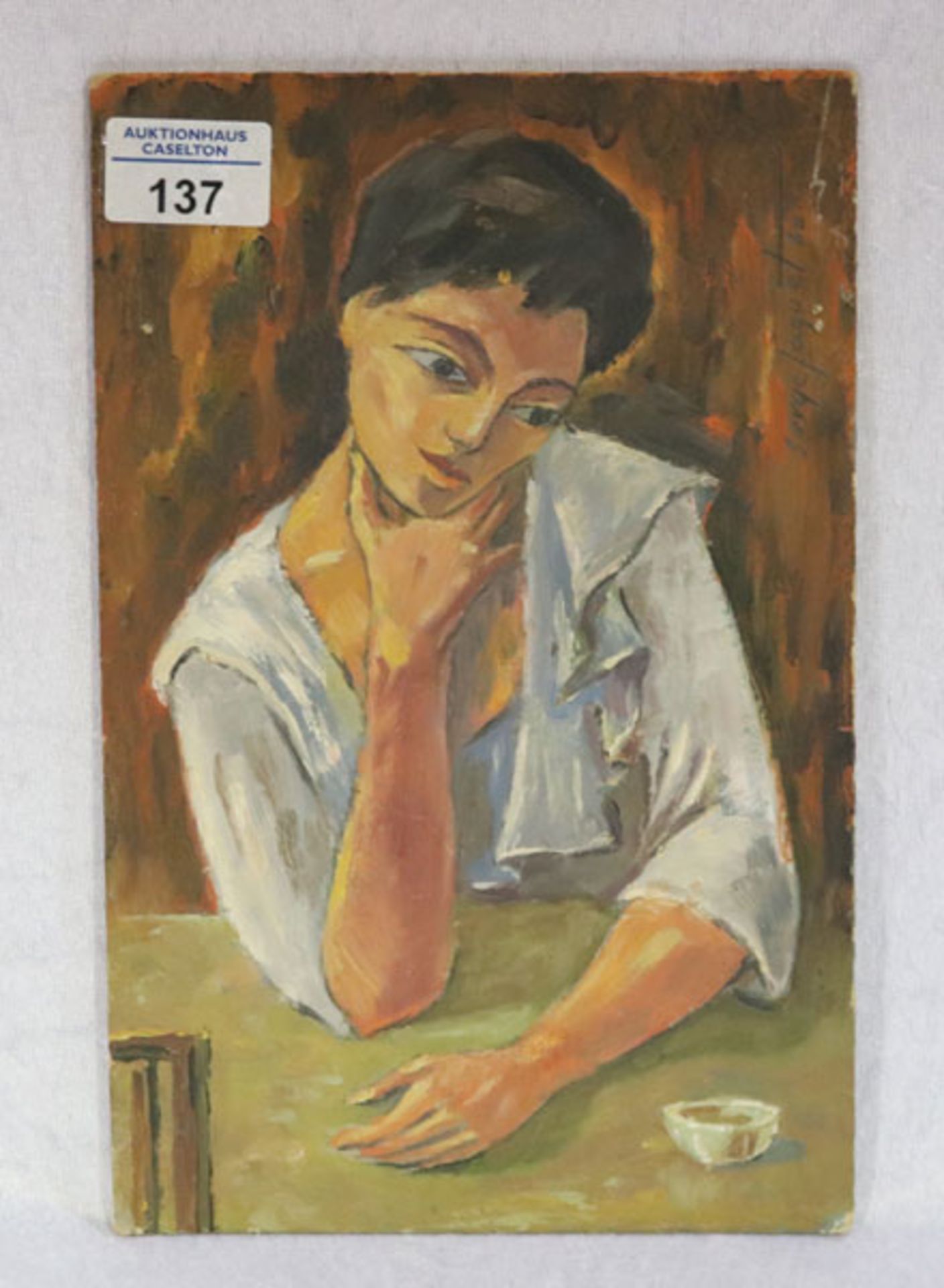 Gemälde ÖL/Malkarton 'Meditation', signiert Serge Jaquet 60, ohne Rahmen 27,5 cm x 18 cm (00132)