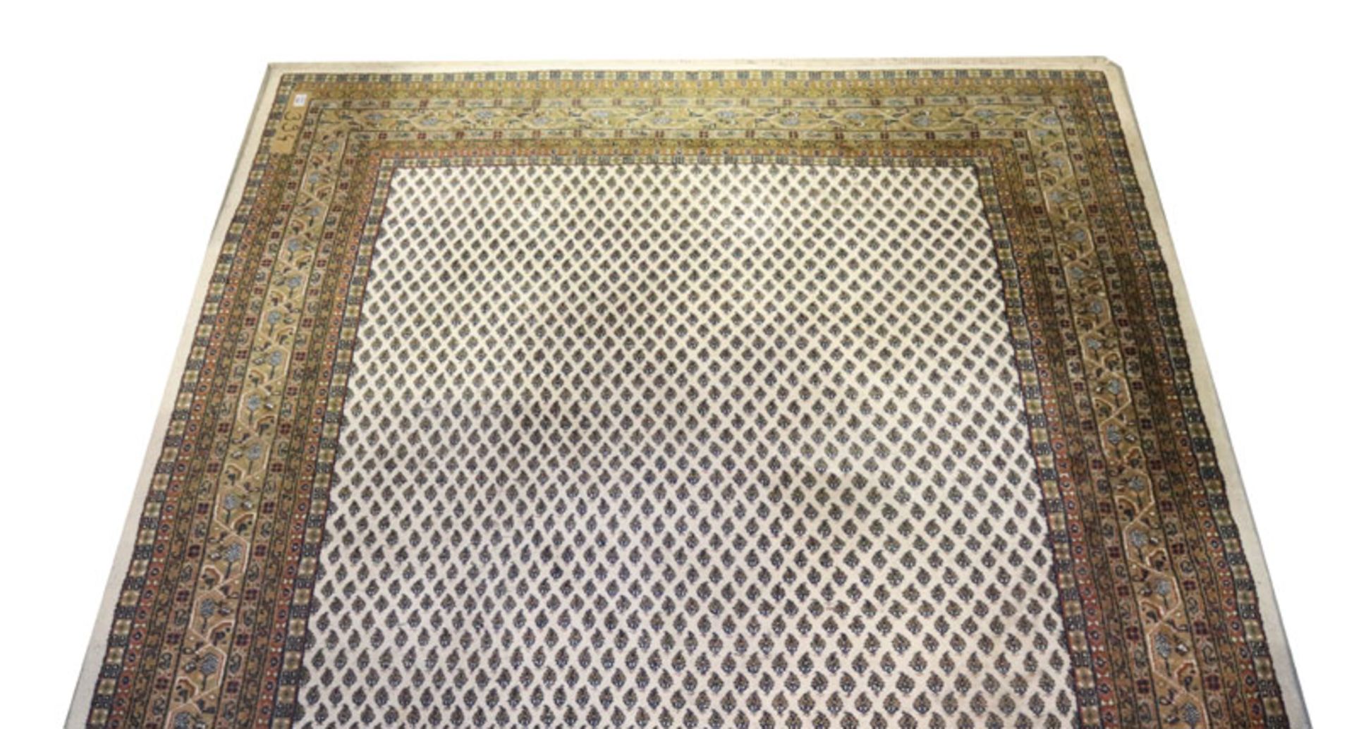Teppich, Mir, beige/grün/braun, Gebrauchsspuren, fleckig, 304 cm x 196 cm