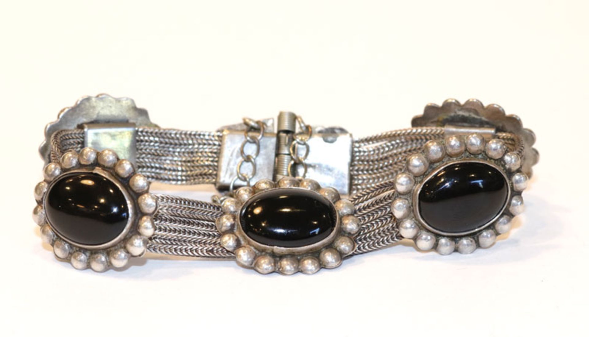 Silber Armband mit Onyx, L 18 cm
