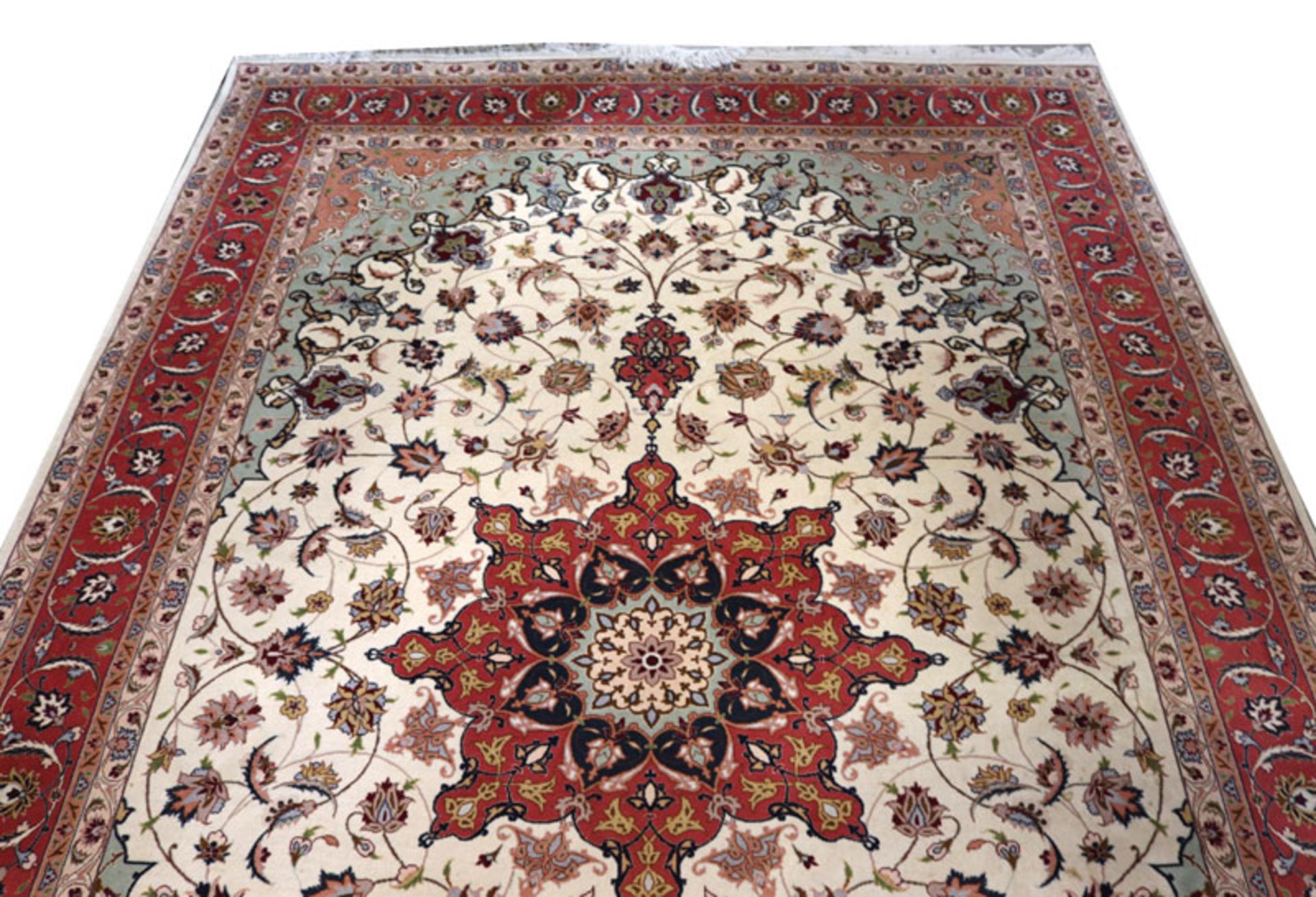Teppich, Täbriz, beige/blau/pastell, 320 cm x 203 cm, Gebrauchsspuren