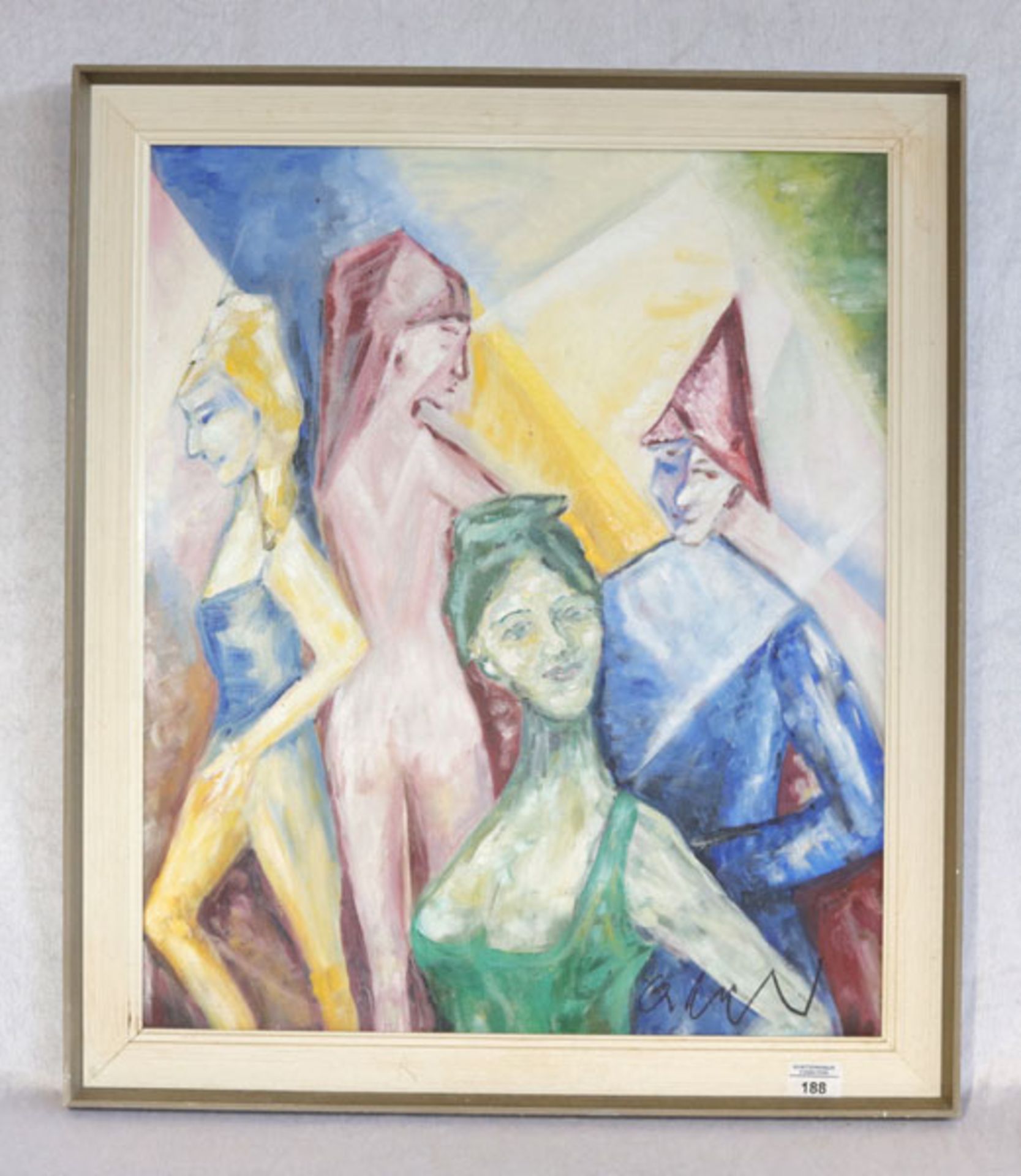 Gemälde ÖL/LW 'Zirkus', undeutlich signiert, Rahmen leicht bestossen, incl. Rahmen 72 cm x 61,5 cm