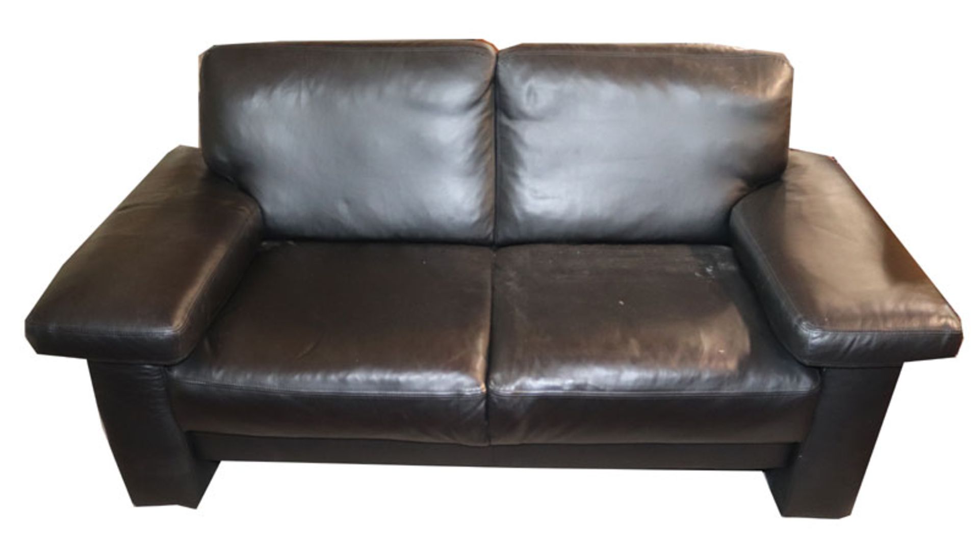 Couch, 2-sitzer, H 80 cm, B 167 cm, T 55 cm, mit schwarzem Leder bezogen, Gebrauchsspuren