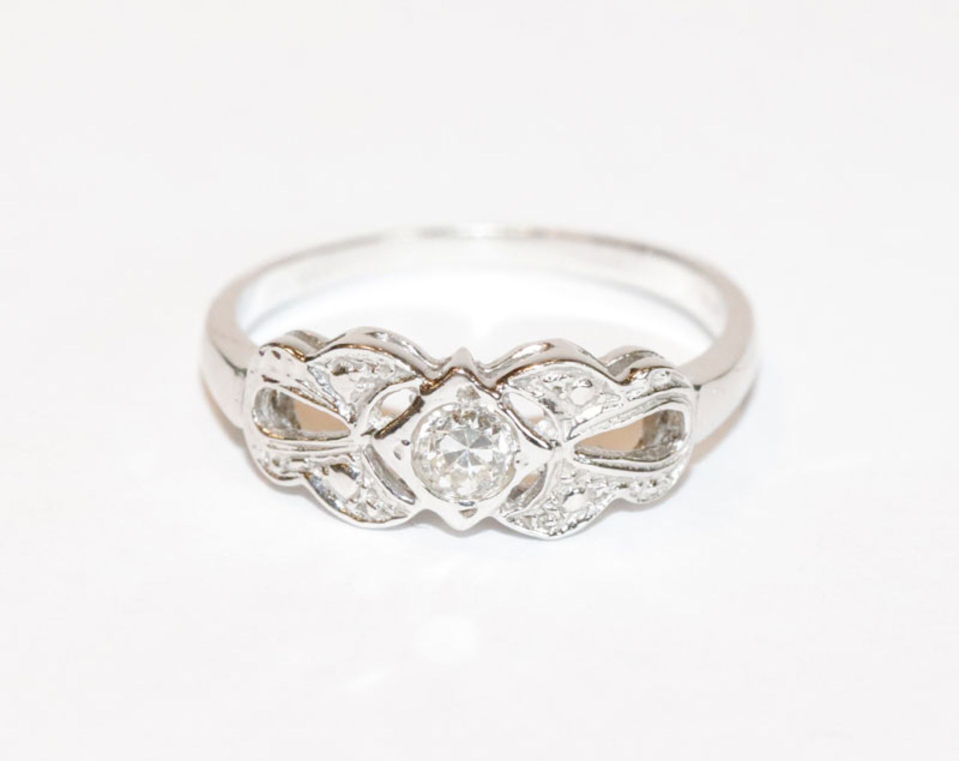14 k Weißgold Ring mit Diamanten, Gr. 55