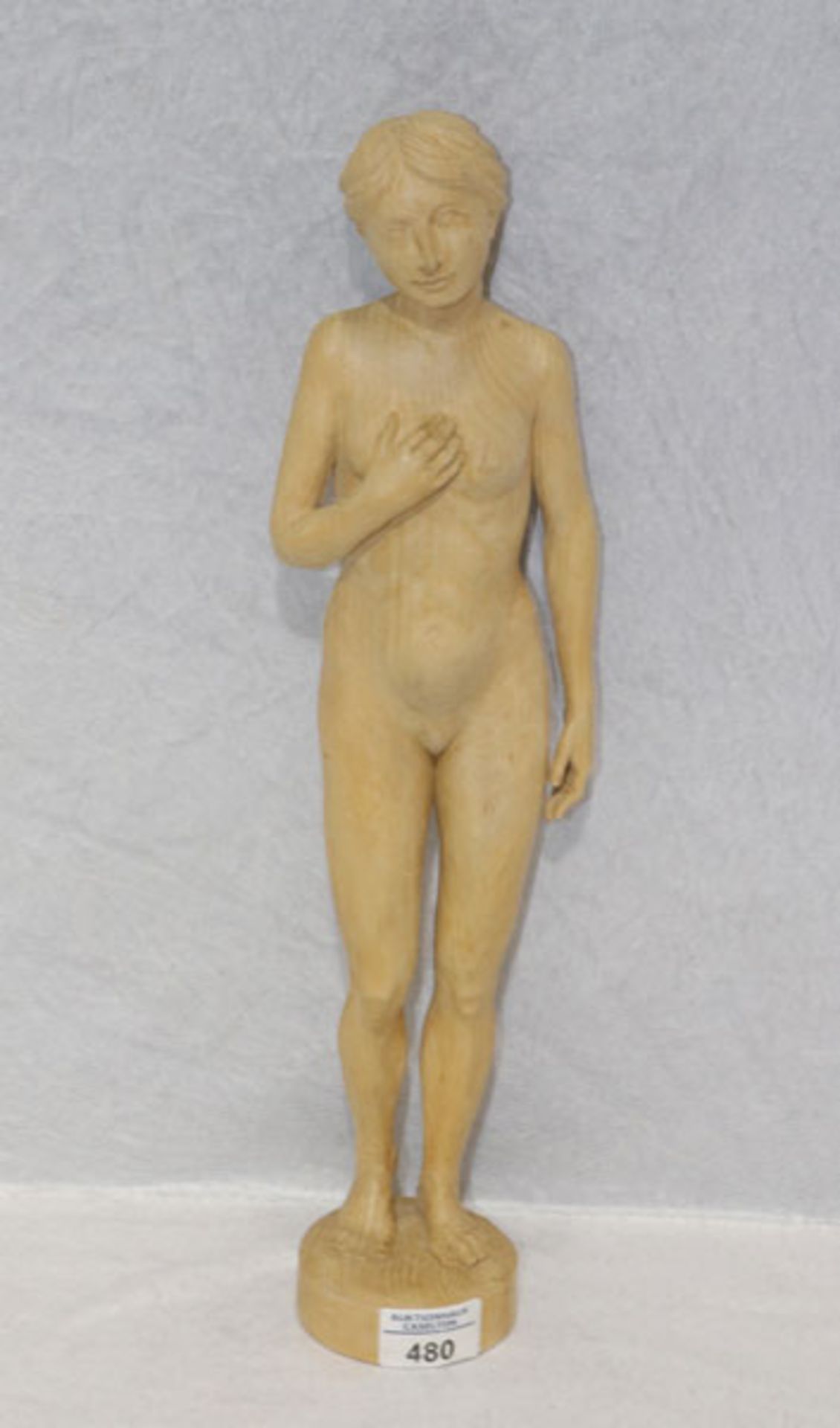 Holz Figurenskulptur 'Stehender Frauenakt', am Boden monogrammiert PF, H 43,5 cm