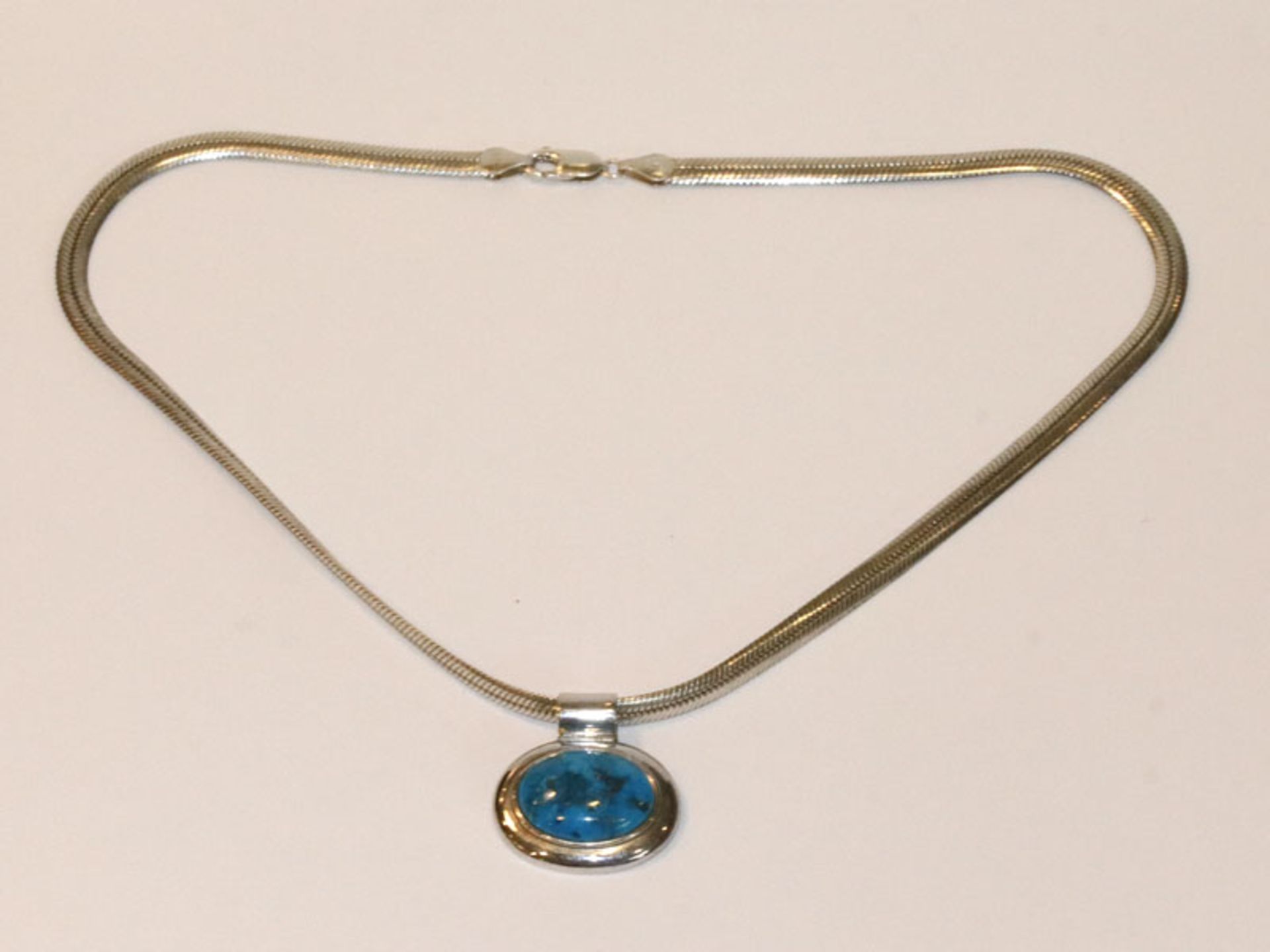 Sterlingsilber Kette mit Türkis-Anhänger, L 40 cm