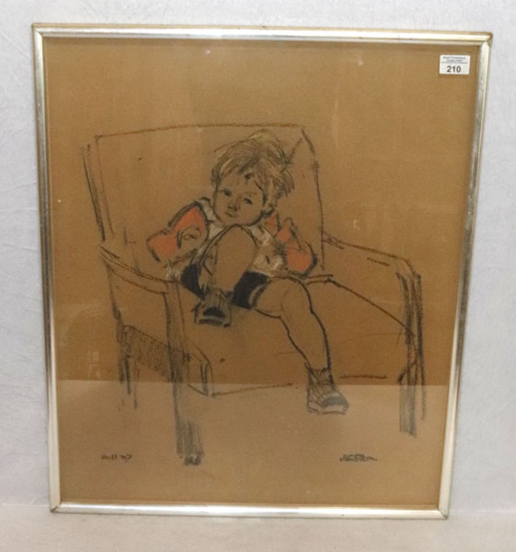 Zeichnung 'Junge im Sessel', signiert Carl Reiser, datiert 16.11.37, * 1877 Partenkirchen + 1950