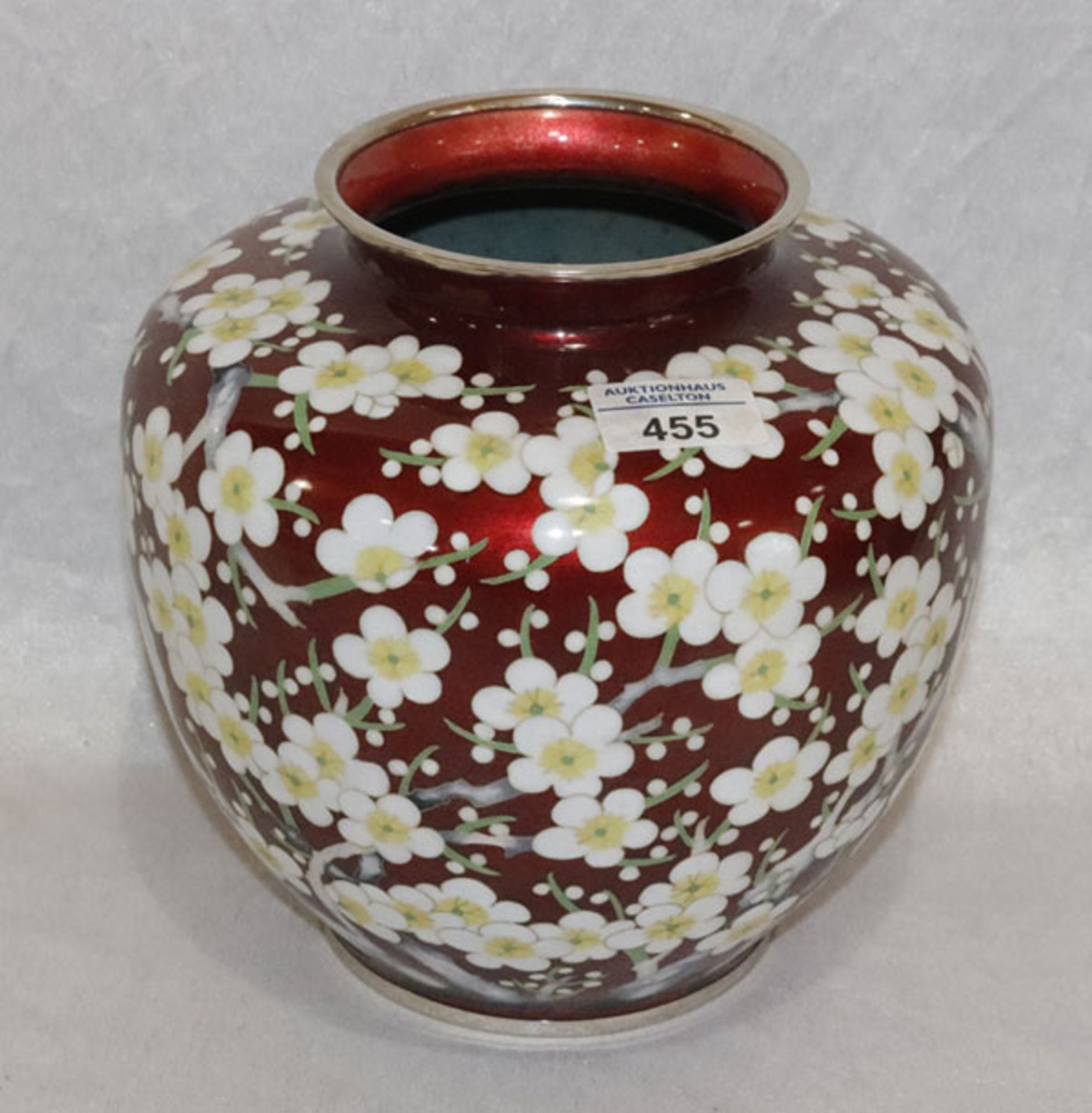 Vase mit floralem Emaildekor, Blütendekor, H 21 cm, D 22 cm, Gebrauchsspuren
