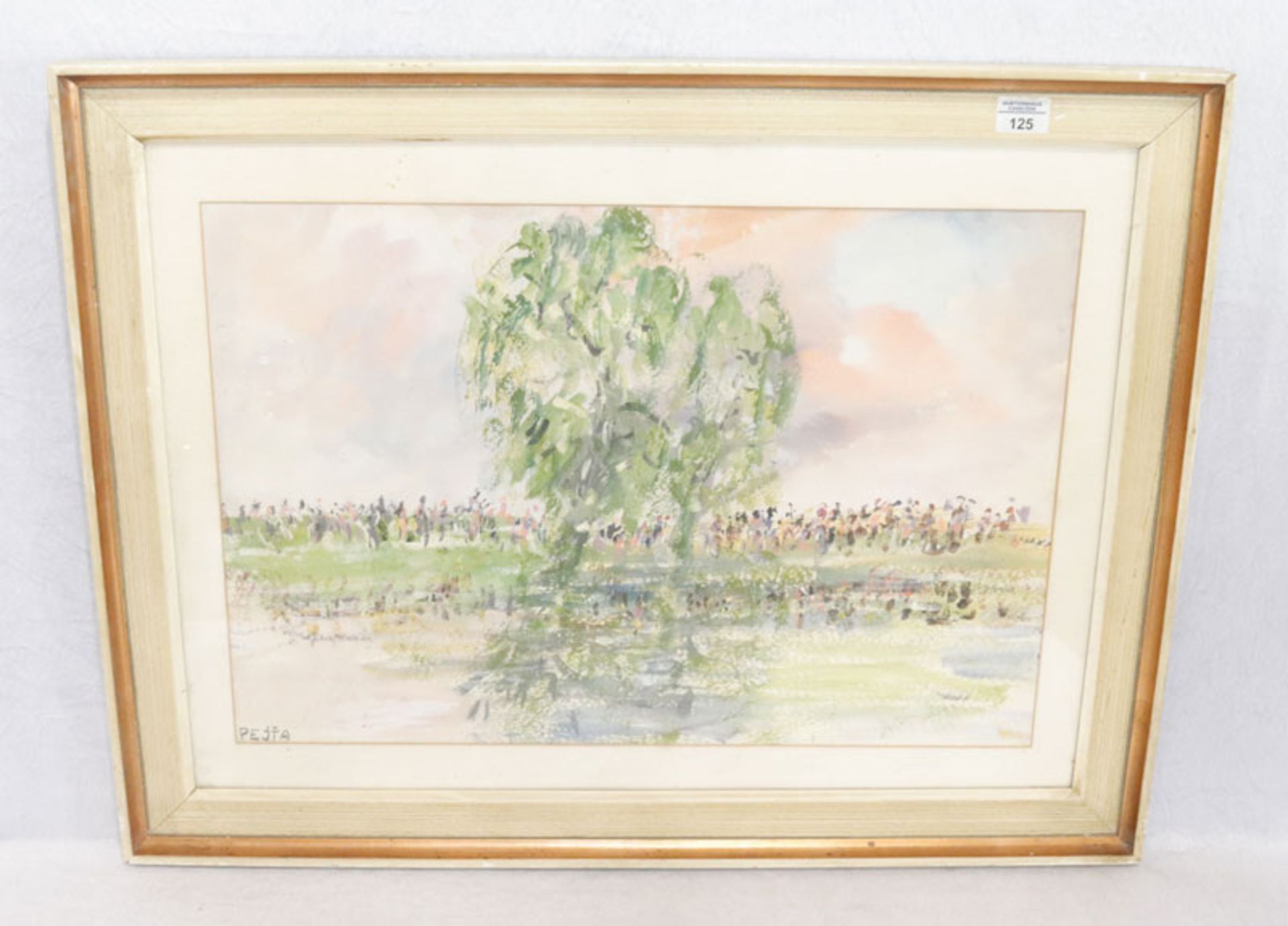 Aquarell 'Landschafts-Szenerie mit Baum', signiert Pejta, rückseitig beschrieben und datiert 1973,