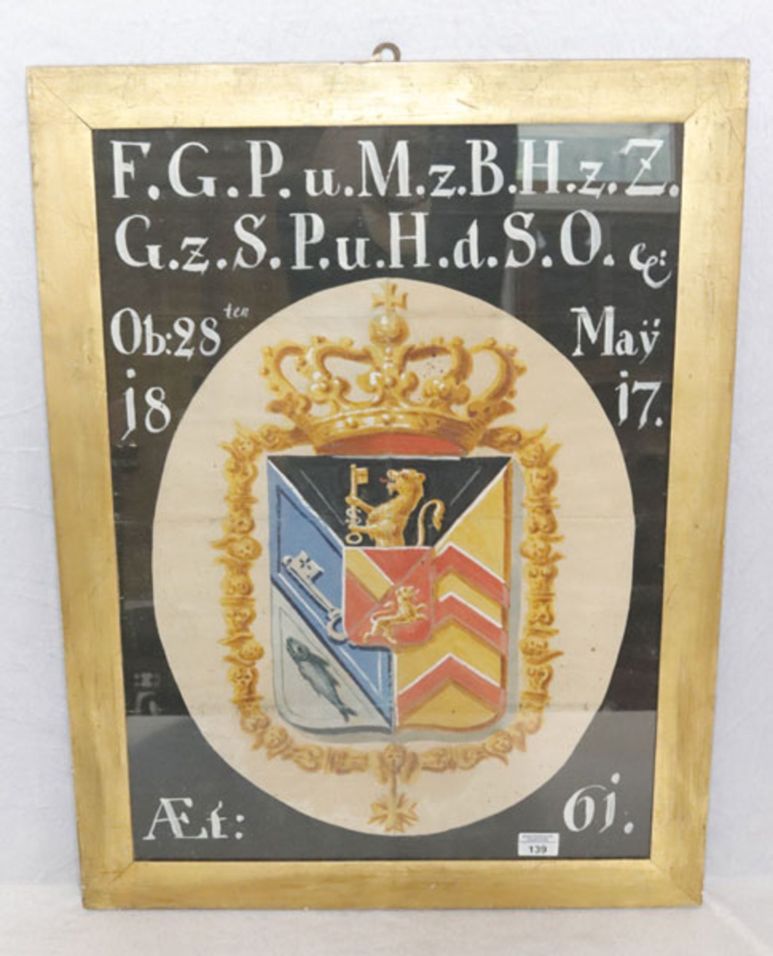 Gemälde 'Wappen von Friedrich Markgraf von Baden *1756 + 1817', aus der Großherzoglichen Sammlung