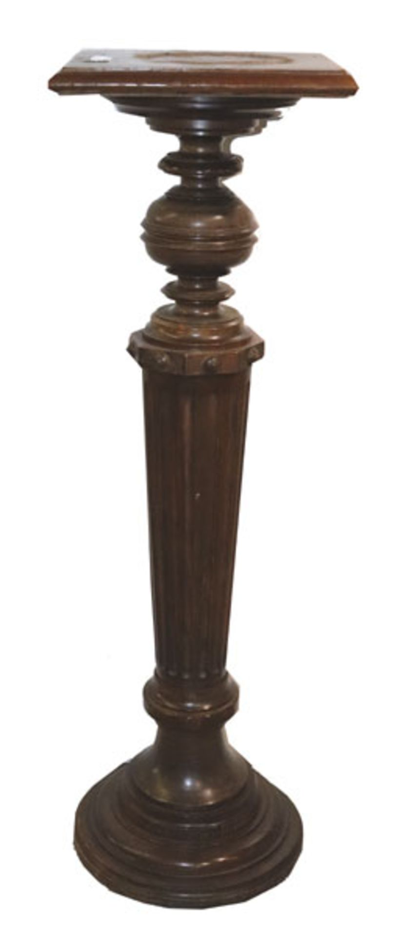 Holz Blumensäule, gedrechselter Fuß, H 113 cm, D 43 cm, Gebrauchsspuren, Platte beschädigt