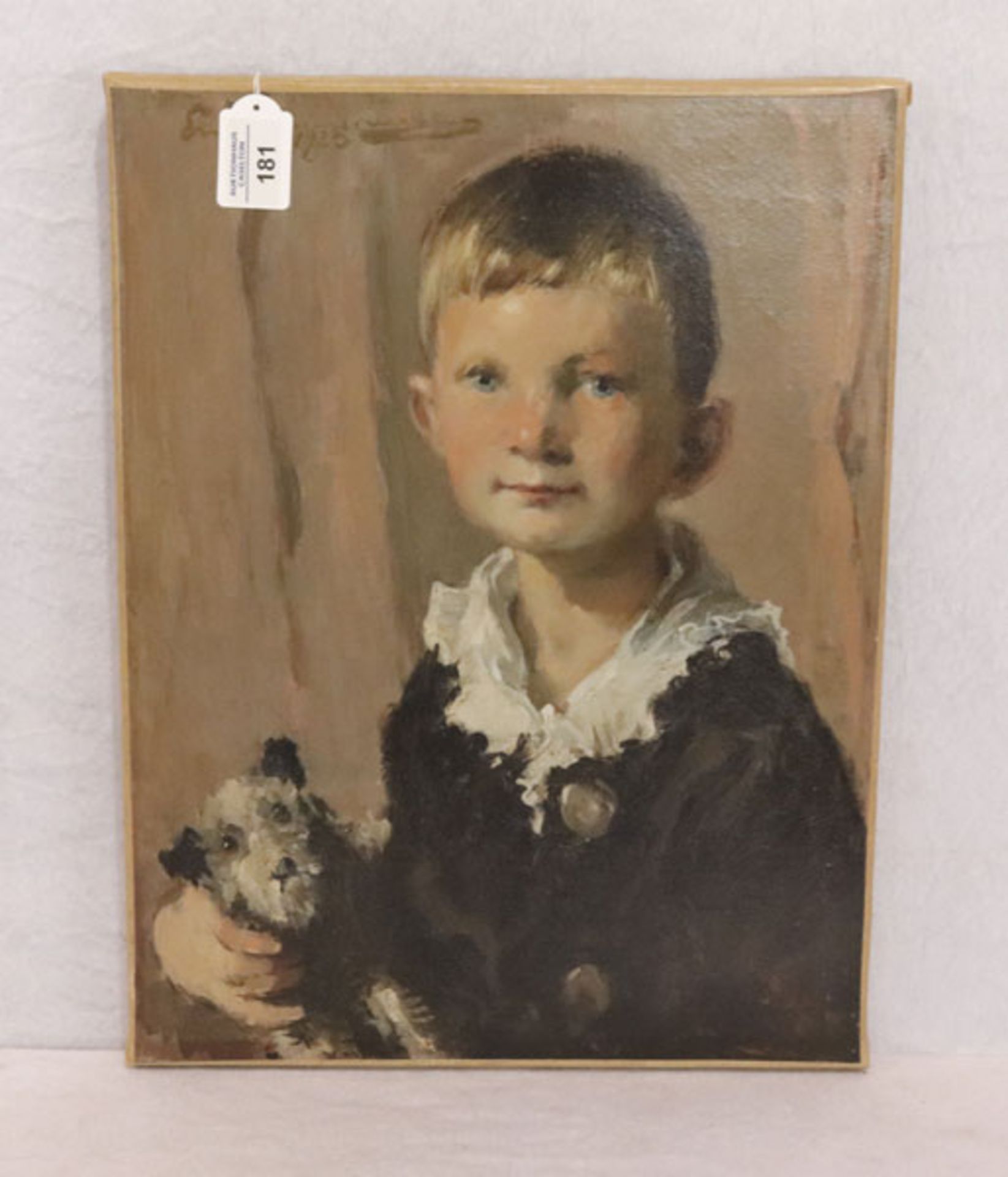 Gemälde ÖL/LW 'Jungenbildnis mit Hund', signiert Ernst Zimmermann, 1923, * 1881 München + 1939