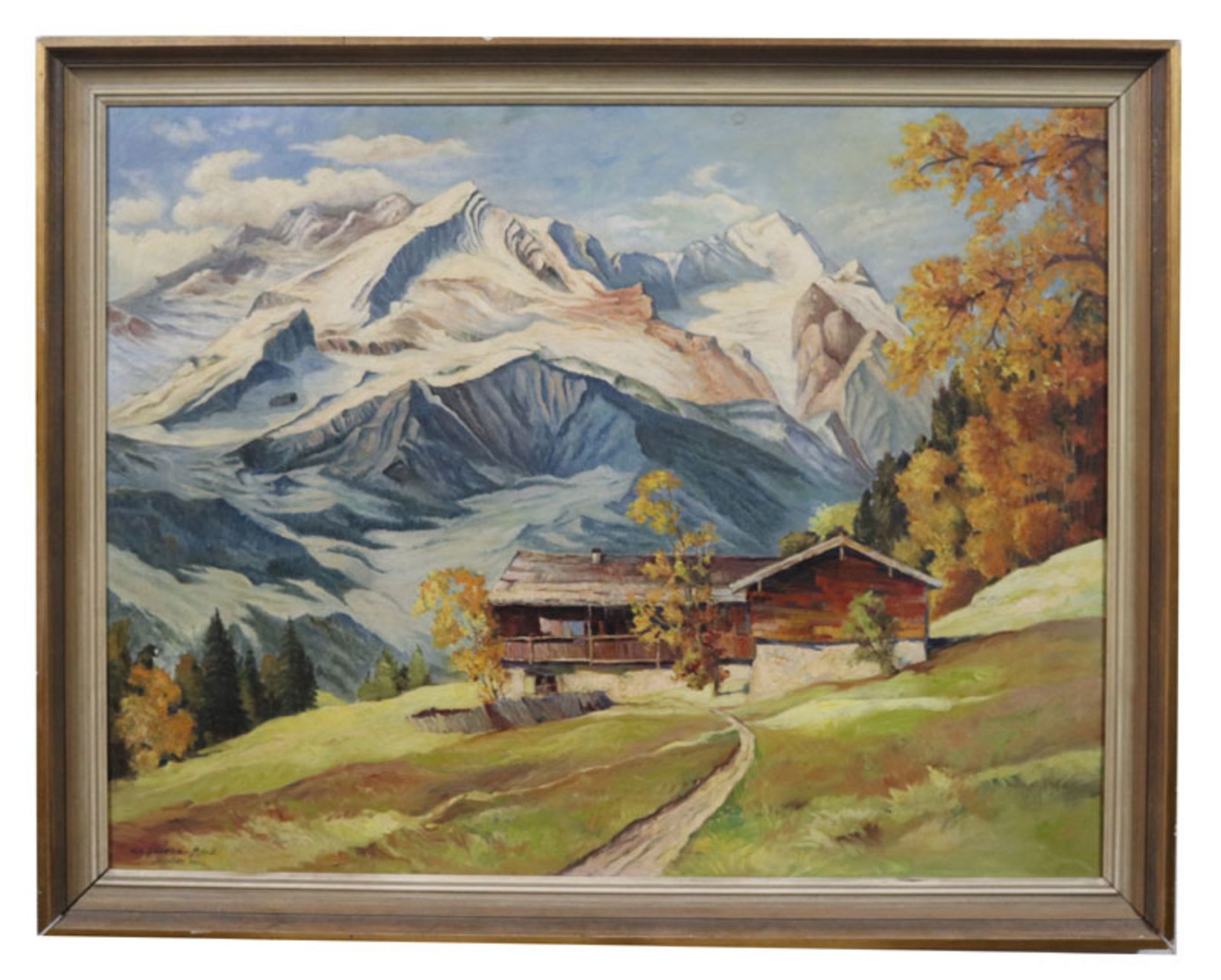 Gemälde ÖL/LW 'Pfeifferalm vor Wettersteingebirge', signiert CL. Lorenz-März, München 1960, gerahmt,