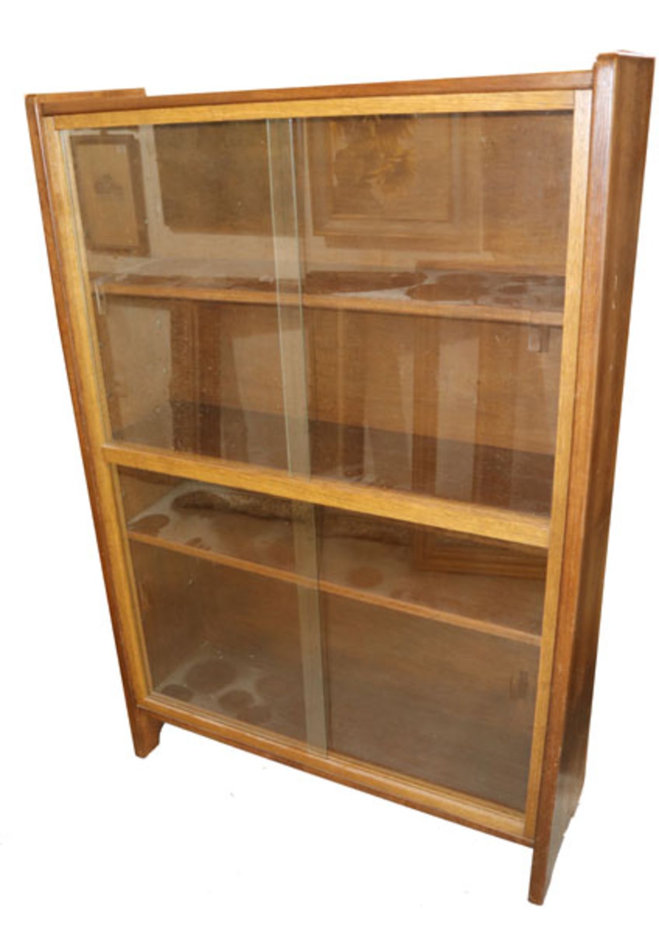 Bücherschrank mit 4 Glas-Schiebetüren, H 133 cm, B 90 cm, T 27 cm, Gebrauchsspuren