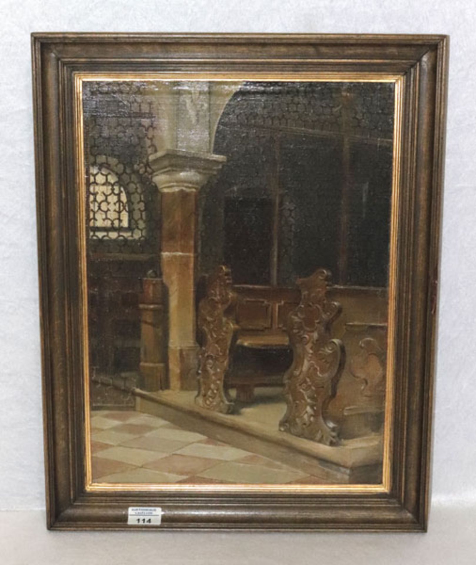Gemälde ÖL/LW 'Kirchen-Interieur', gerahmt, Rahmen beschädigt, incl. Rahmen 57 cm x 45 cm