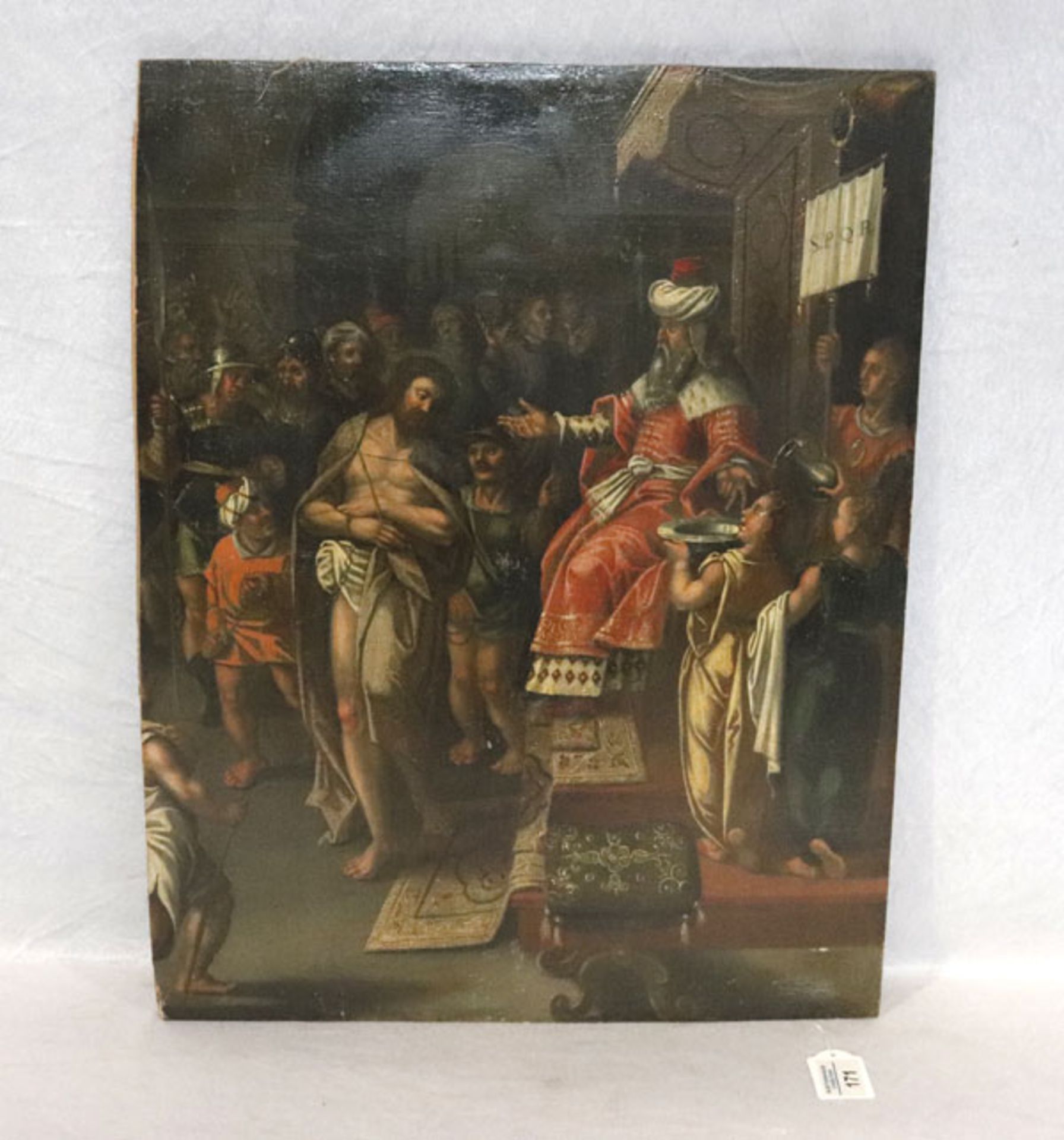 Gemälde ÖL/Holz 'Jesus vor dem Hohepriester Kajaphas', um 1800, ohne Rahmen 55 cm x 43 cm (00111)