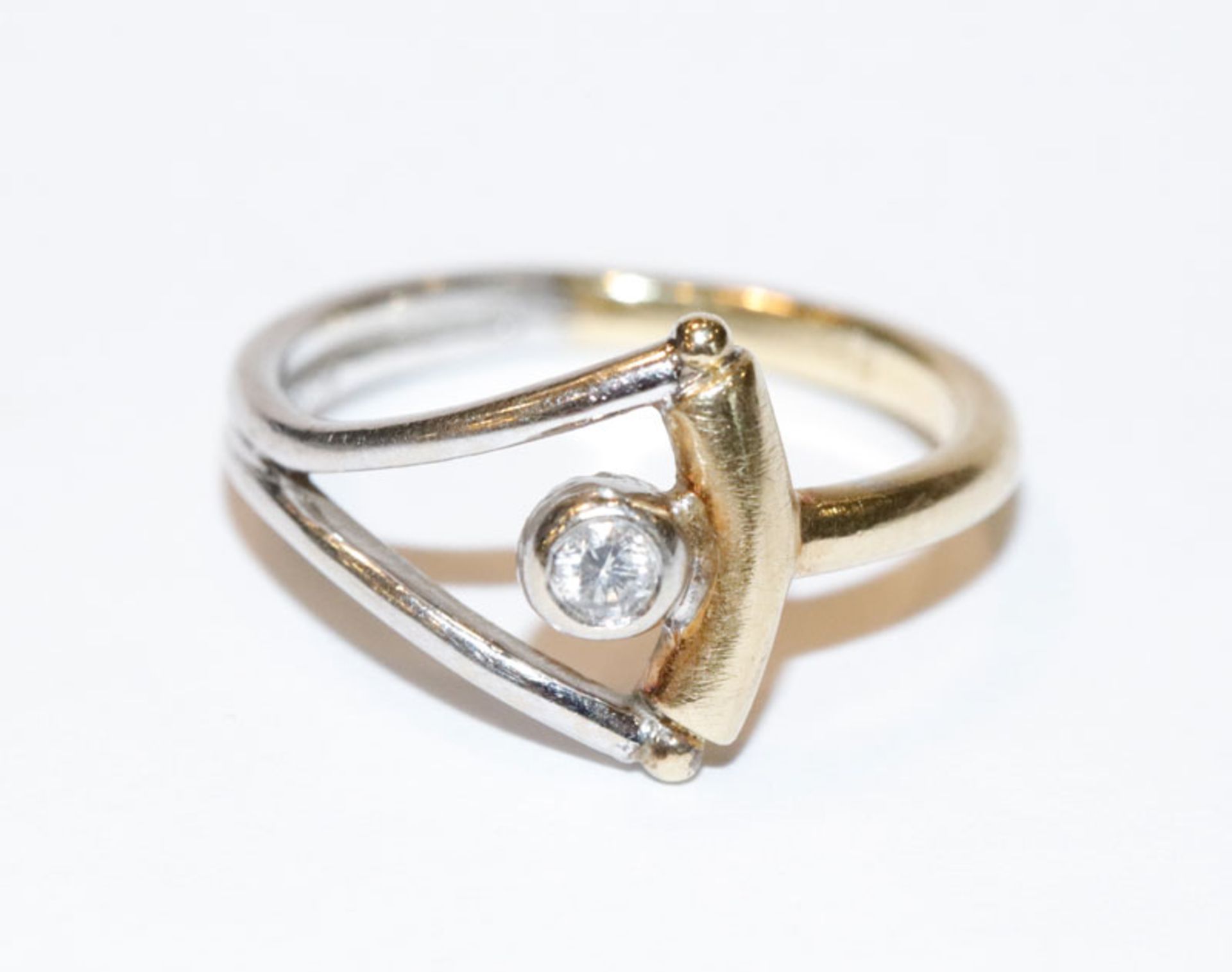 18 k Weiß- und Gelbgold Ring mit Diamant, 3,9 gr., Gr. 53