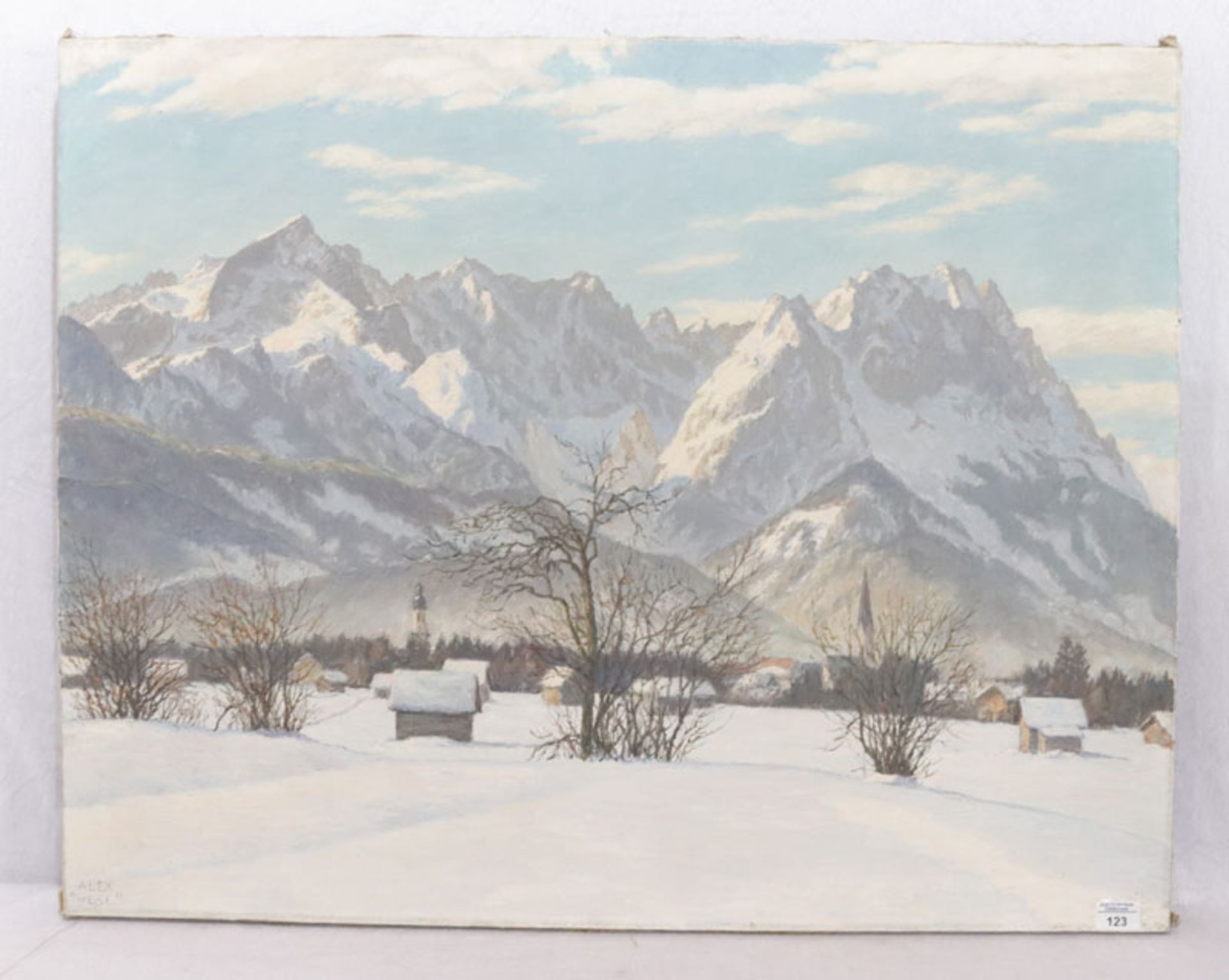 Gemälde ÖL/LW 'Wettersteingebirge im Winter' signiert Alex Weise, datiert 1936, * 1883 Odessa + 1960