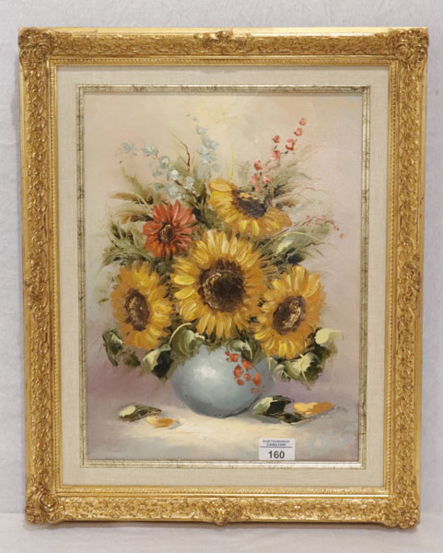 Gemälde ÖL/LW 'Sonnenblumen in Vase', signiert H. (Heike) Täubert, * 15.8.1934 Hamburg, in