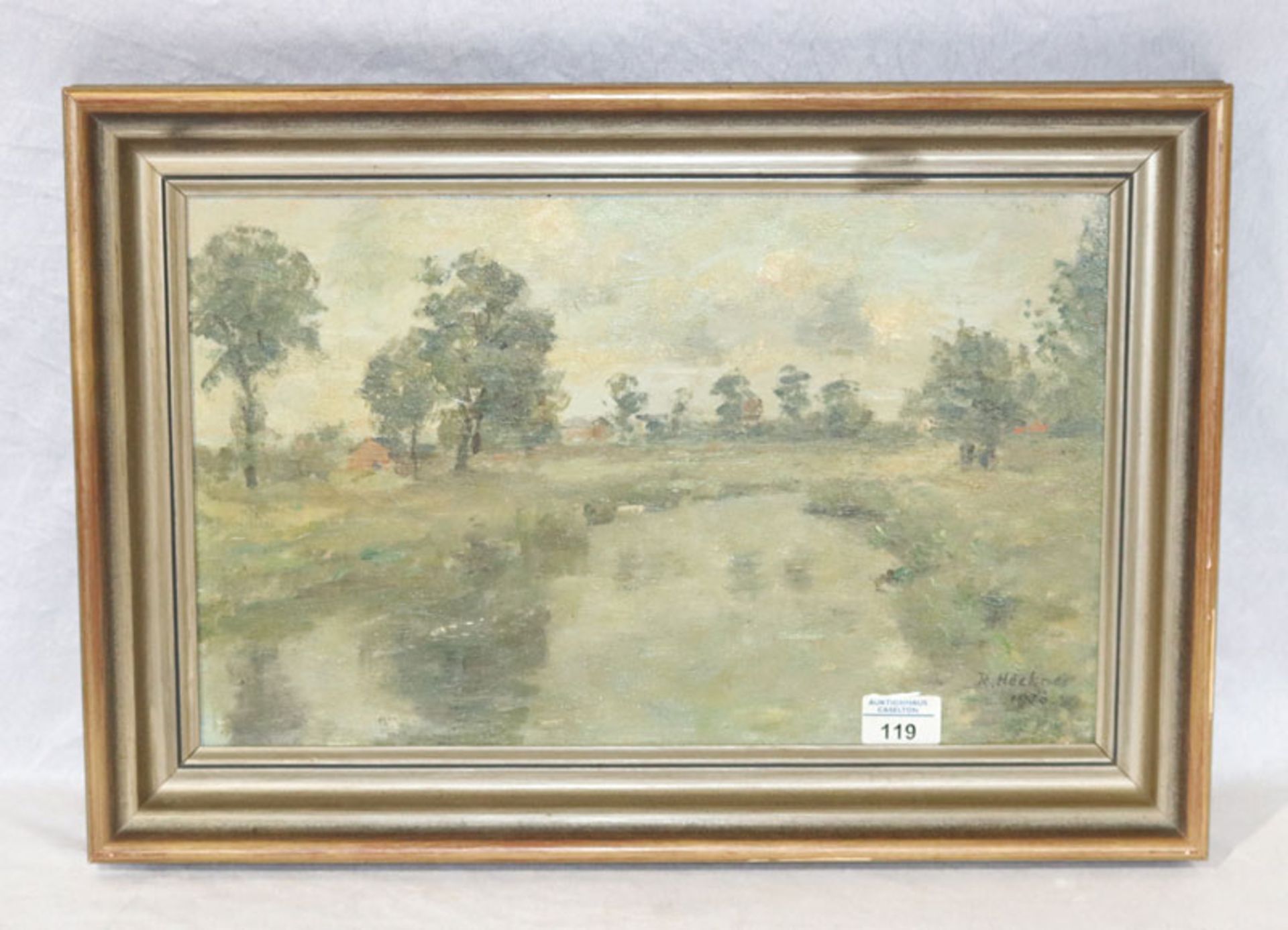 Gemälde ÖL/Malkarton 'Moorlandschaft', signiert R. (Rudolf) Höckner, 1936, * 1864 Wolkenstein +