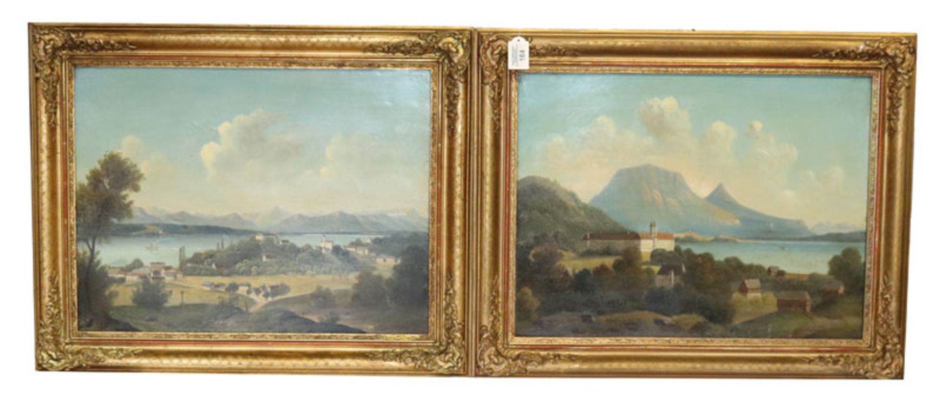 2 Gemälde ÖL/Malkarton 'Tegernsee' und 'Kloster Andechs am Ammersee', 19. Jahrhundert, gerahmt,
